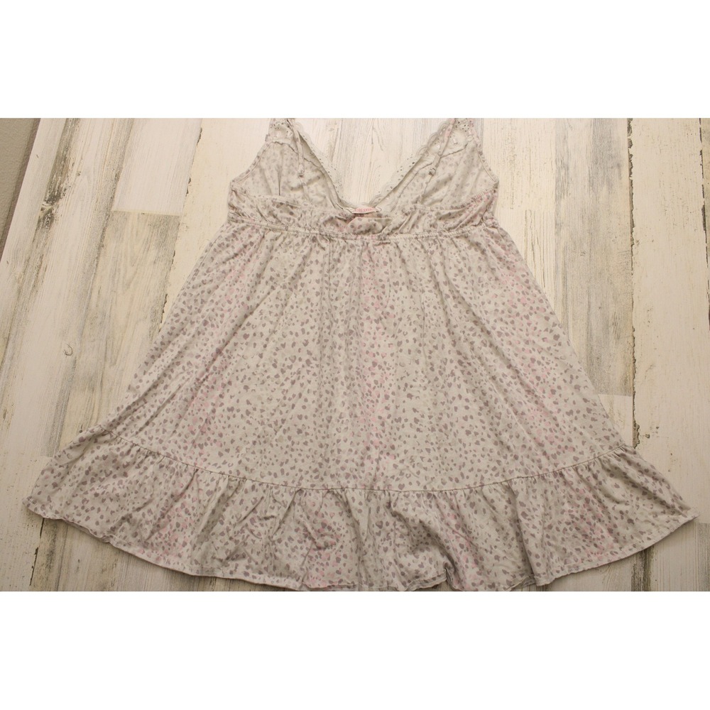 Victoria's Secret Chemise Nightgown XL Grey Pink Leopard Heart Cotton Coquette